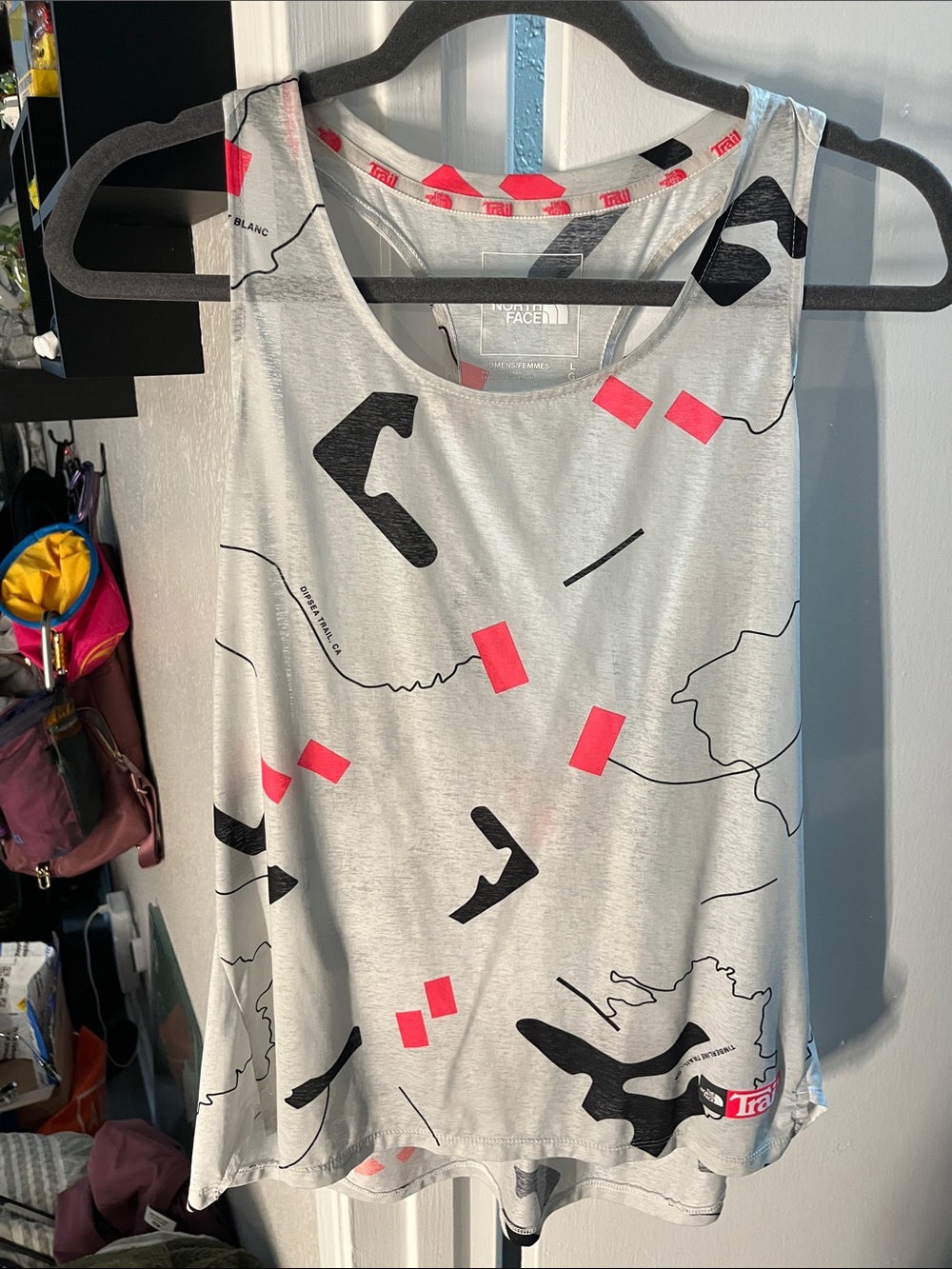 The North Face Women’s White Tank with Black and Pink Abstract Print